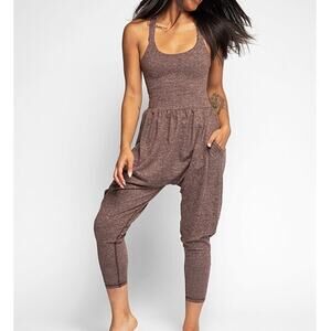 Imbodhi Herringbone Harem Jumpsuit Strappy Yoga Boho Brown Small Athleisure